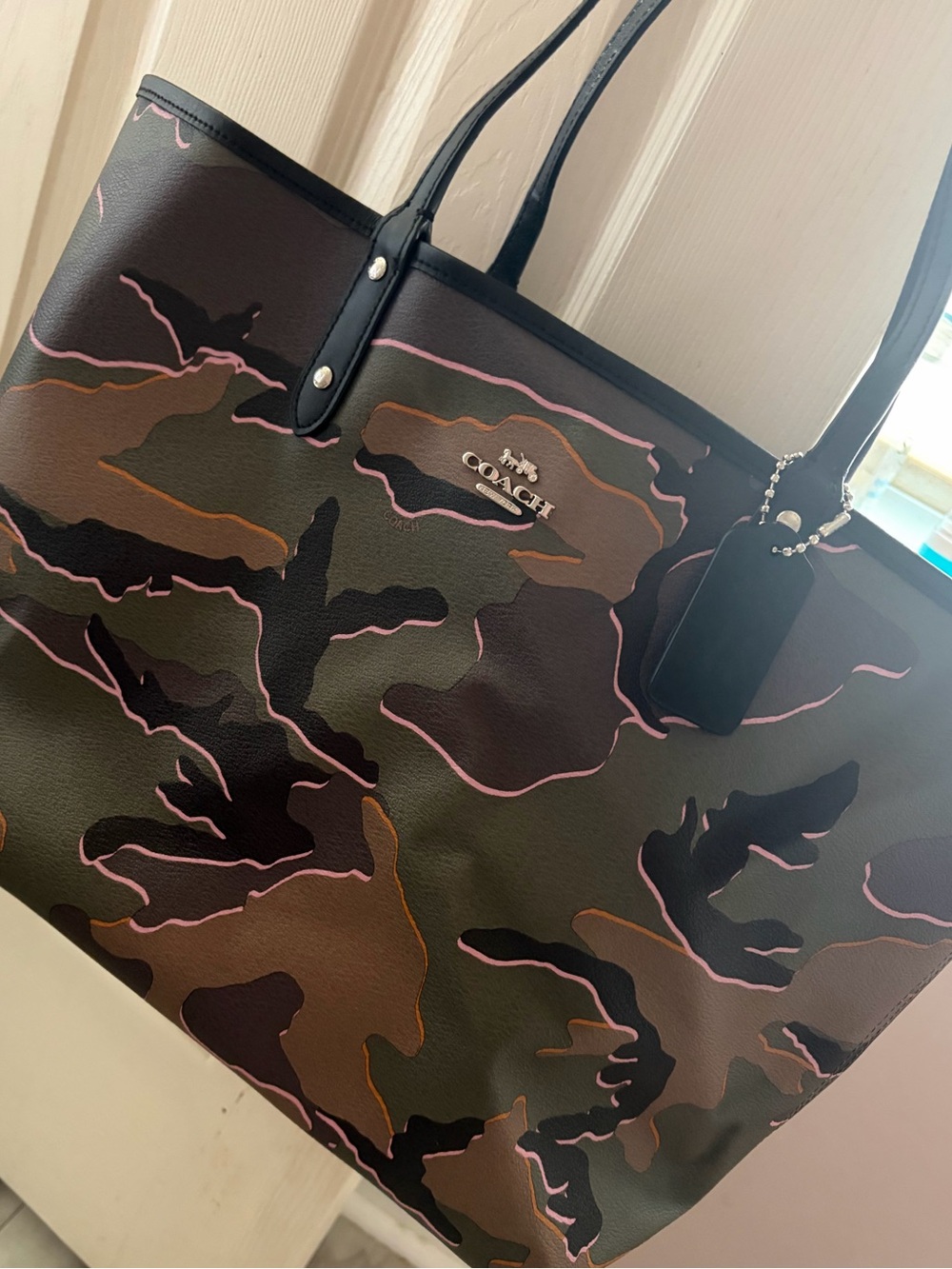 Authentic coach camo tote with pink accents